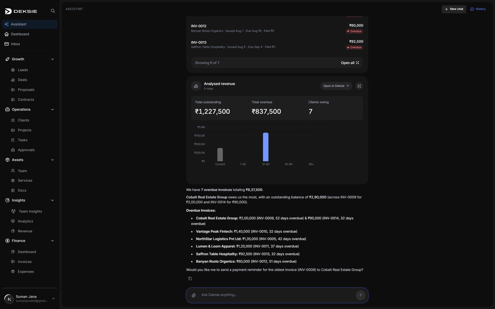 Deksie AI assistant answering a question about agency data
